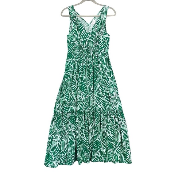 Japna Midi Maxi Dress Womens Size Large Green Tiered Geometric Floral - Picture 1 of 8